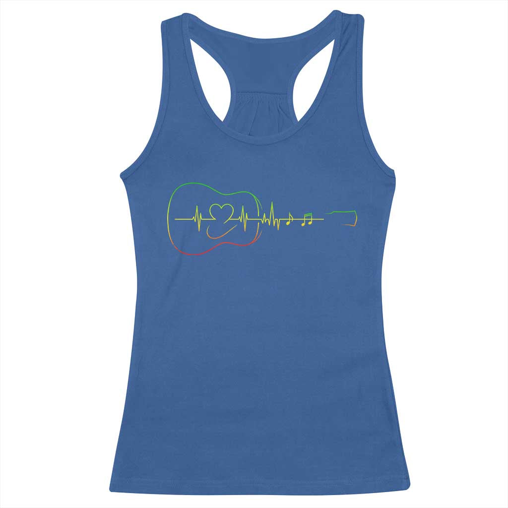 Guitar Rastafari Heartbeat Racerback Tank Top Jamaica ECG Pulse Rasta Reggae Music Vibes - Wonder Print Shop