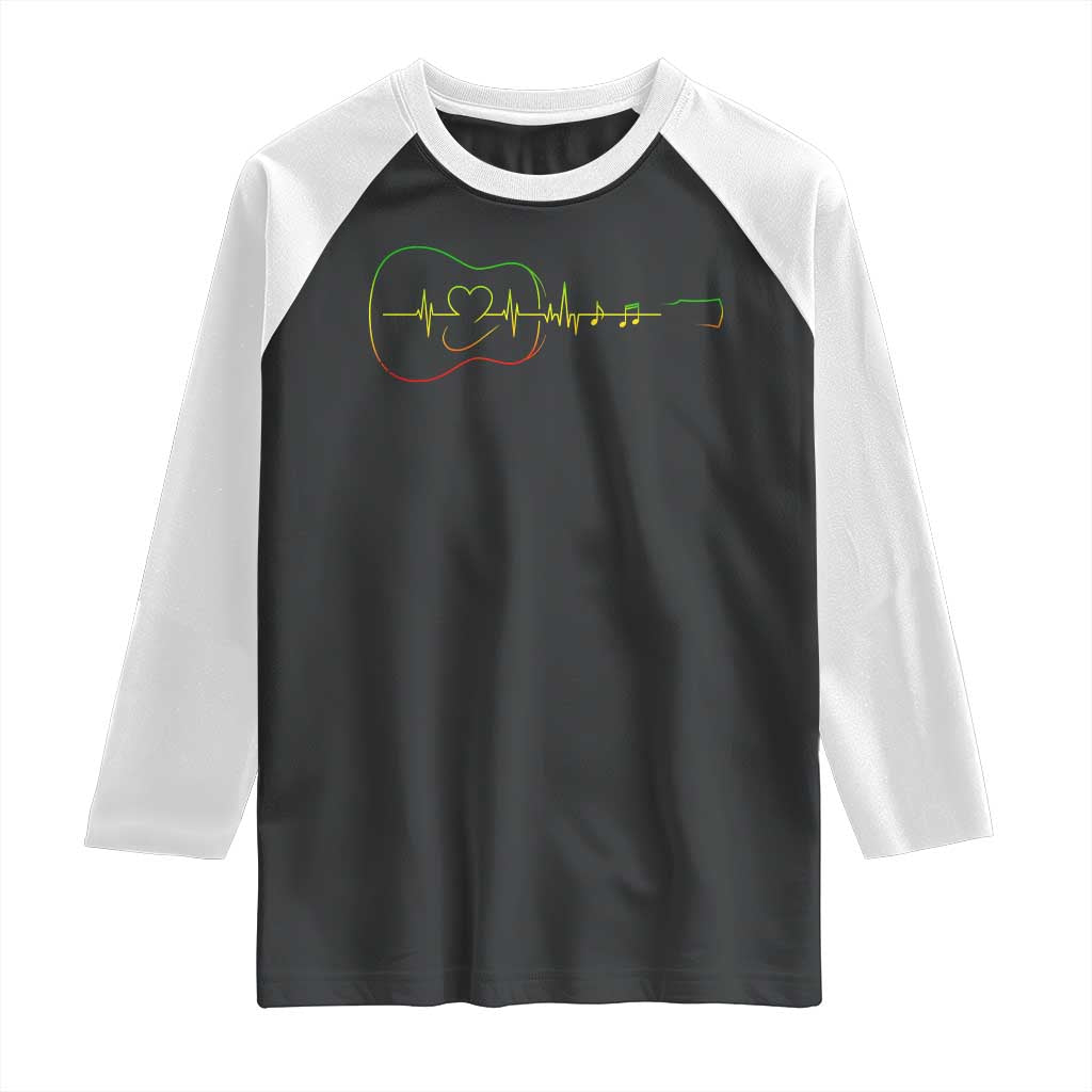 Guitar Rastafari Heartbeat Raglan Shirt Jamaica ECG Pulse Rasta Reggae Music Vibes - Wonder Print Shop
