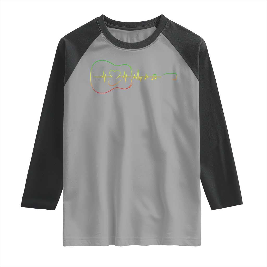 Guitar Rastafari Heartbeat Raglan Shirt Jamaica ECG Pulse Rasta Reggae Music Vibes - Wonder Print Shop