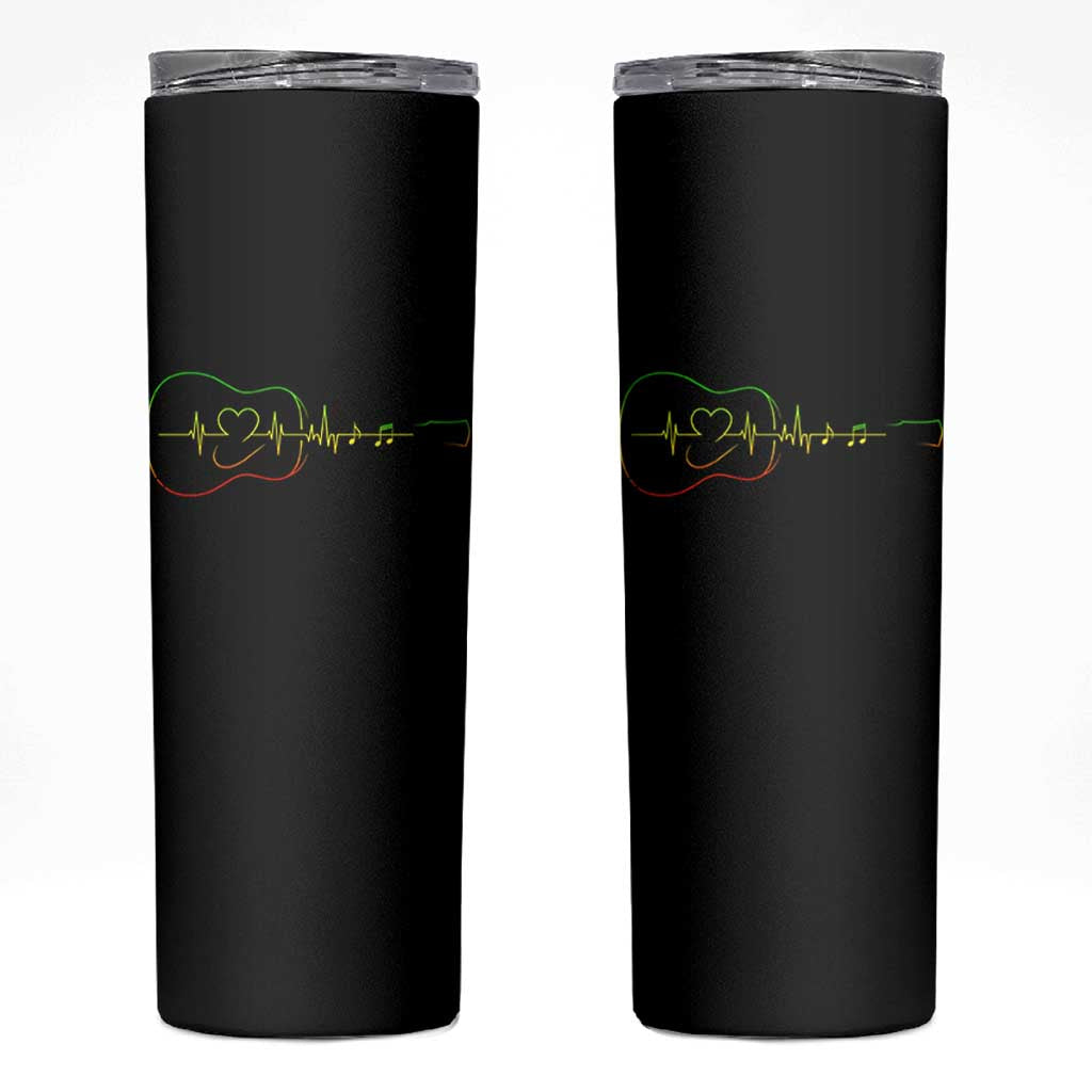 Guitar Rastafari Heartbeat Skinny Tumbler Jamaica ECG Pulse Rasta Reggae Music Vibes - Wonder Print Shop