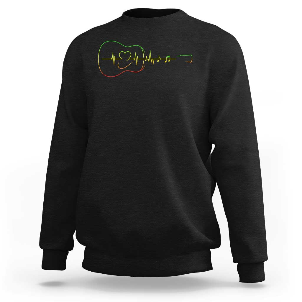 Guitar Rastafari Heartbeat Sweatshirt Jamaica ECG Pulse Rasta Reggae Music Vibes - Wonder Print Shop
