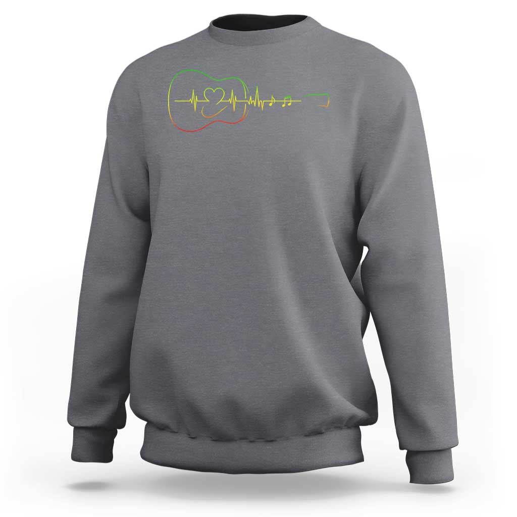 Guitar Rastafari Heartbeat Sweatshirt Jamaica ECG Pulse Rasta Reggae Music Vibes - Wonder Print Shop