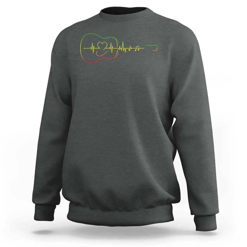 Guitar Rastafari Heartbeat Sweatshirt Jamaica ECG Pulse Rasta Reggae Music Vibes - Wonder Print Shop