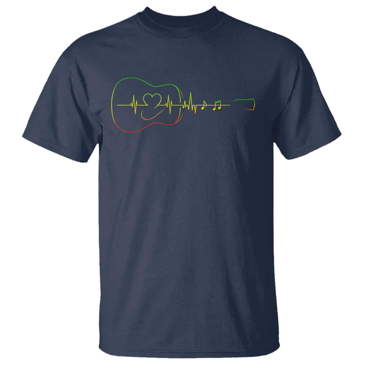 Guitar Rastafari Heartbeat T Shirt Jamaica ECG Pulse Rasta Reggae Music Vibes - Wonder Print Shop