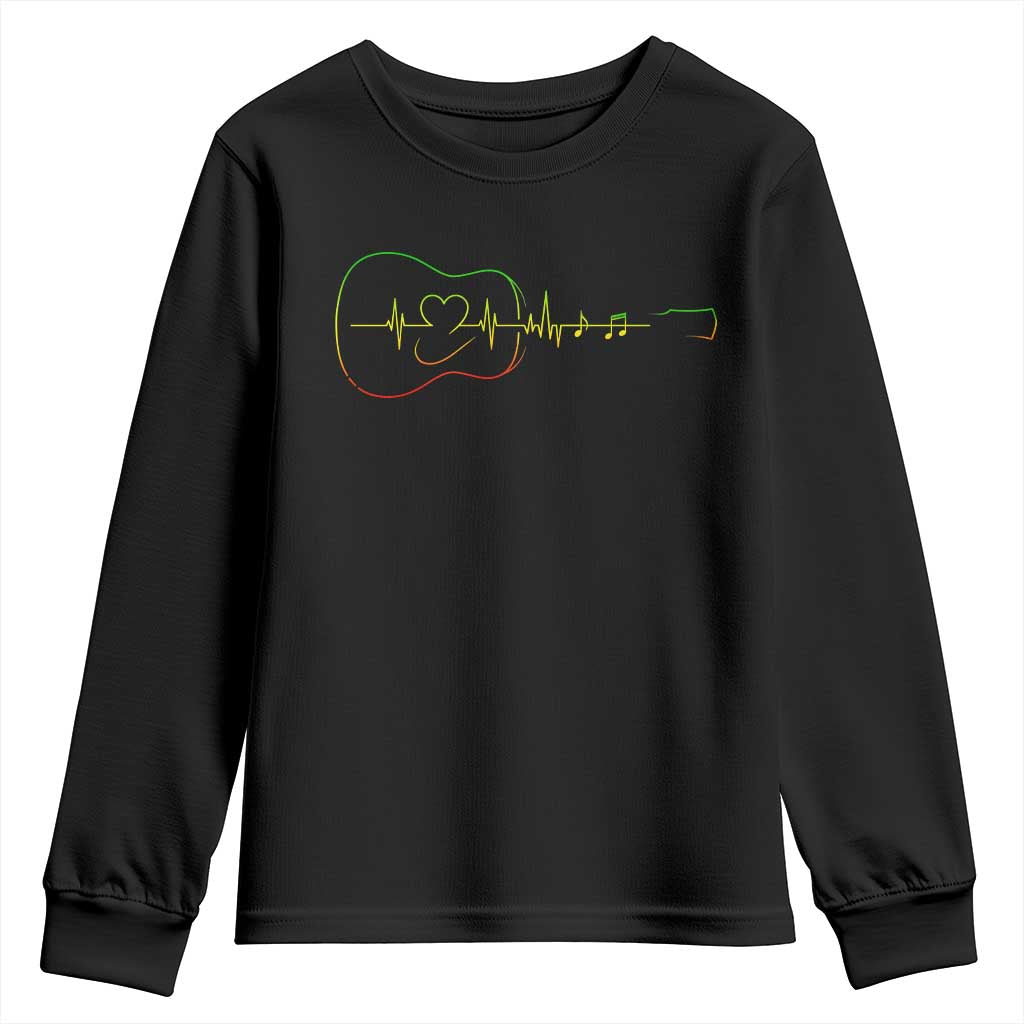 Guitar Rastafari Heartbeat Youth Sweatshirt Jamaica ECG Pulse Rasta Reggae Music Vibes - Wonder Print Shop