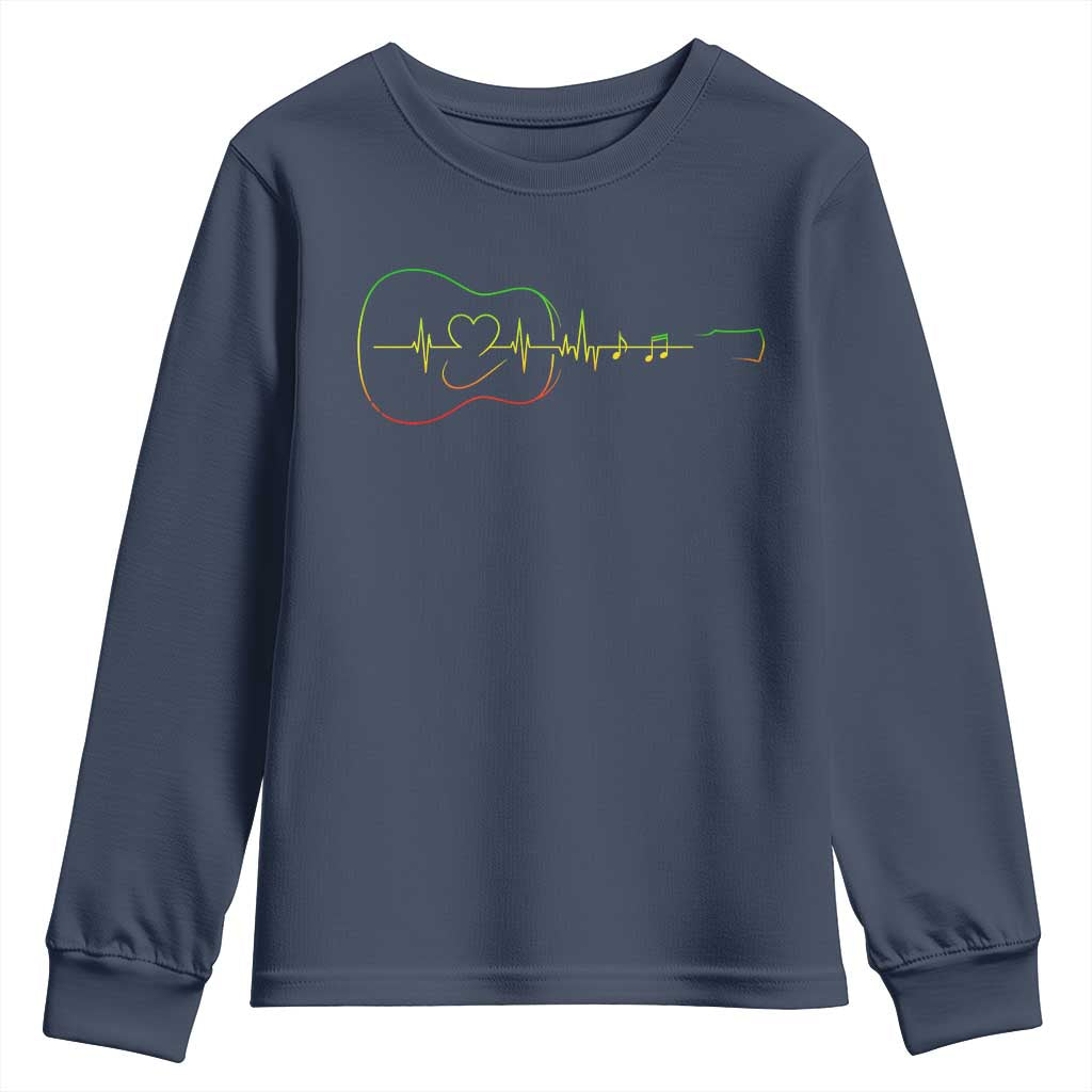 Guitar Rastafari Heartbeat Youth Sweatshirt Jamaica ECG Pulse Rasta Reggae Music Vibes - Wonder Print Shop
