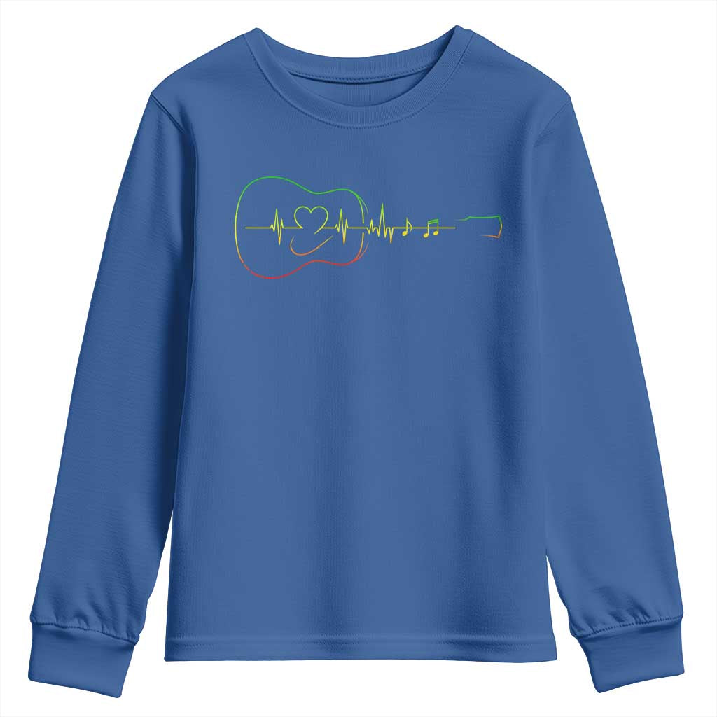 Guitar Rastafari Heartbeat Youth Sweatshirt Jamaica ECG Pulse Rasta Reggae Music Vibes - Wonder Print Shop