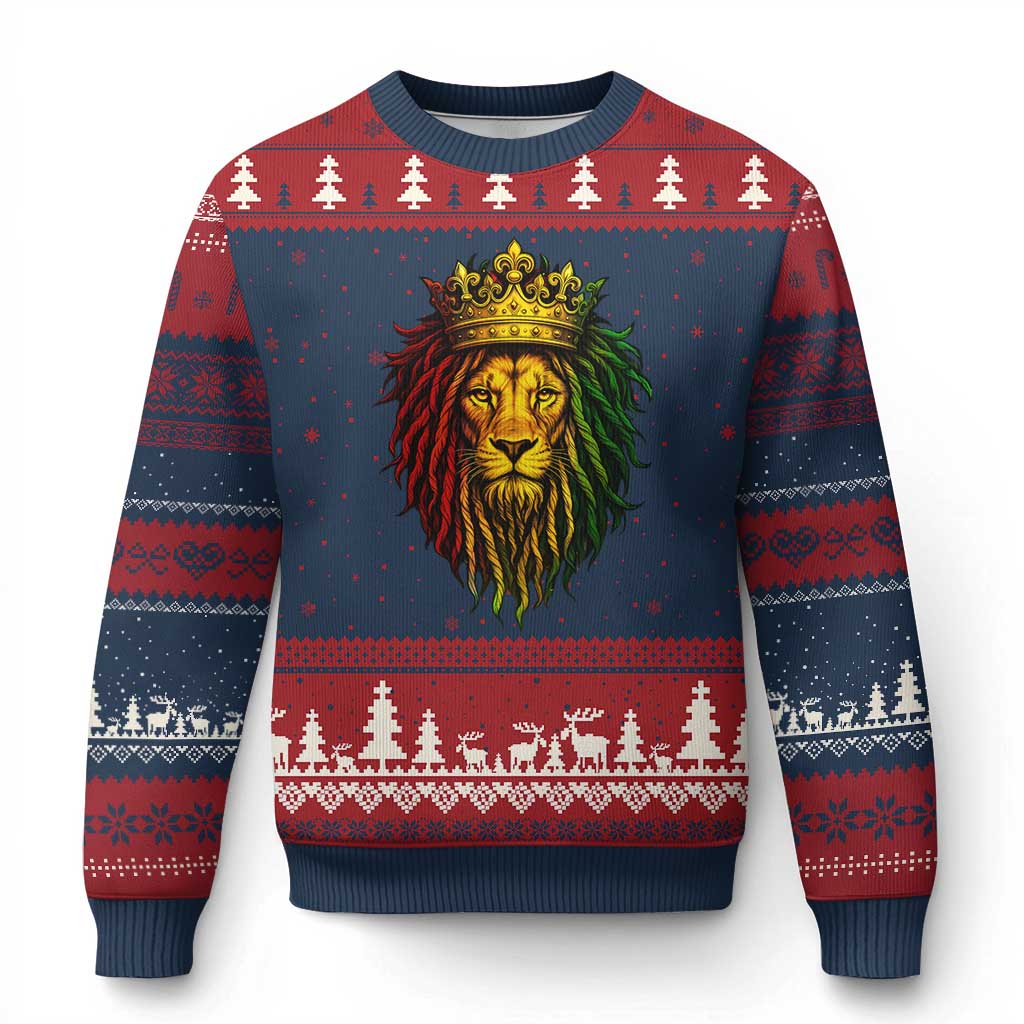 Rasta Reggae Lion Ugly Christmas Sweater Jamaican Pride Lion of Judah Gift for Rastafari - Wonder Print Shop