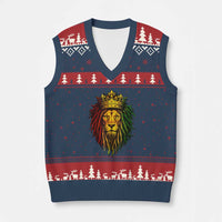 Rasta Reggae Lion V-Neck Knit Sweater Vest Jamaican Pride Lion of Judah Gift for Rastafari - Wonder Print Shop