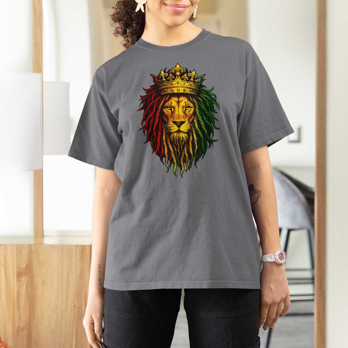 Rasta Reggae Lion T Shirt For Women Jamaican Pride Lion of Judah Gift for Rastafari - Wonder Print Shop