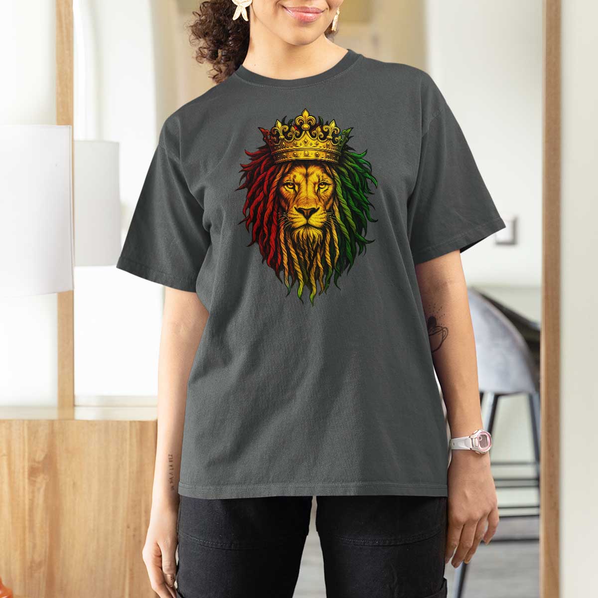 Rasta Reggae Lion T Shirt For Women Jamaican Pride Lion of Judah Gift for Rastafari - Wonder Print Shop