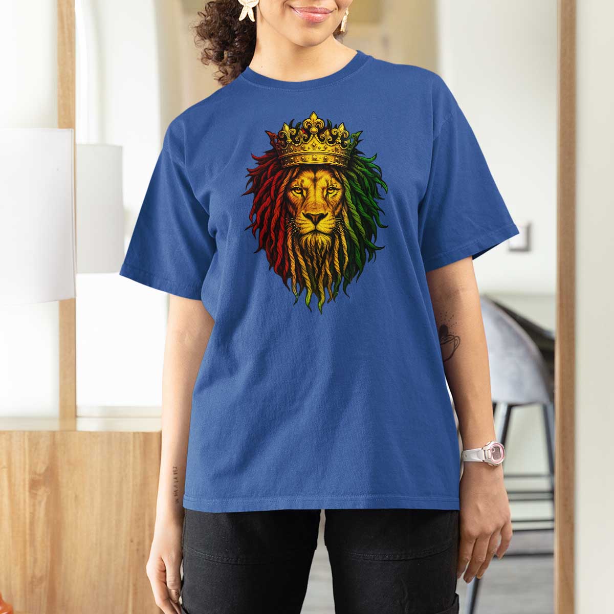 Rasta Reggae Lion T Shirt For Women Jamaican Pride Lion of Judah Gift for Rastafari - Wonder Print Shop