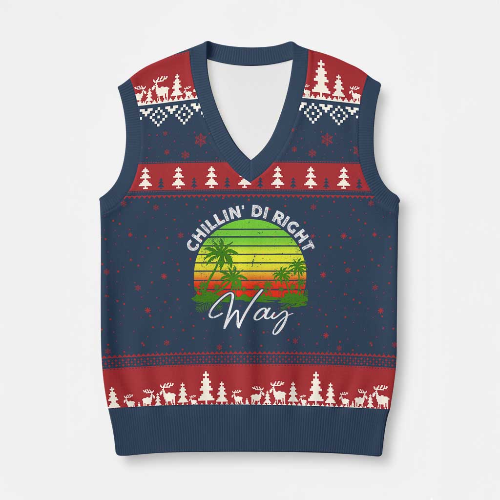 Jamaican Reggae Vibes V-Neck Knit Sweater Vest Retro Rasta Sunset Chill Chillin Di Right Way - Wonder Print Shop