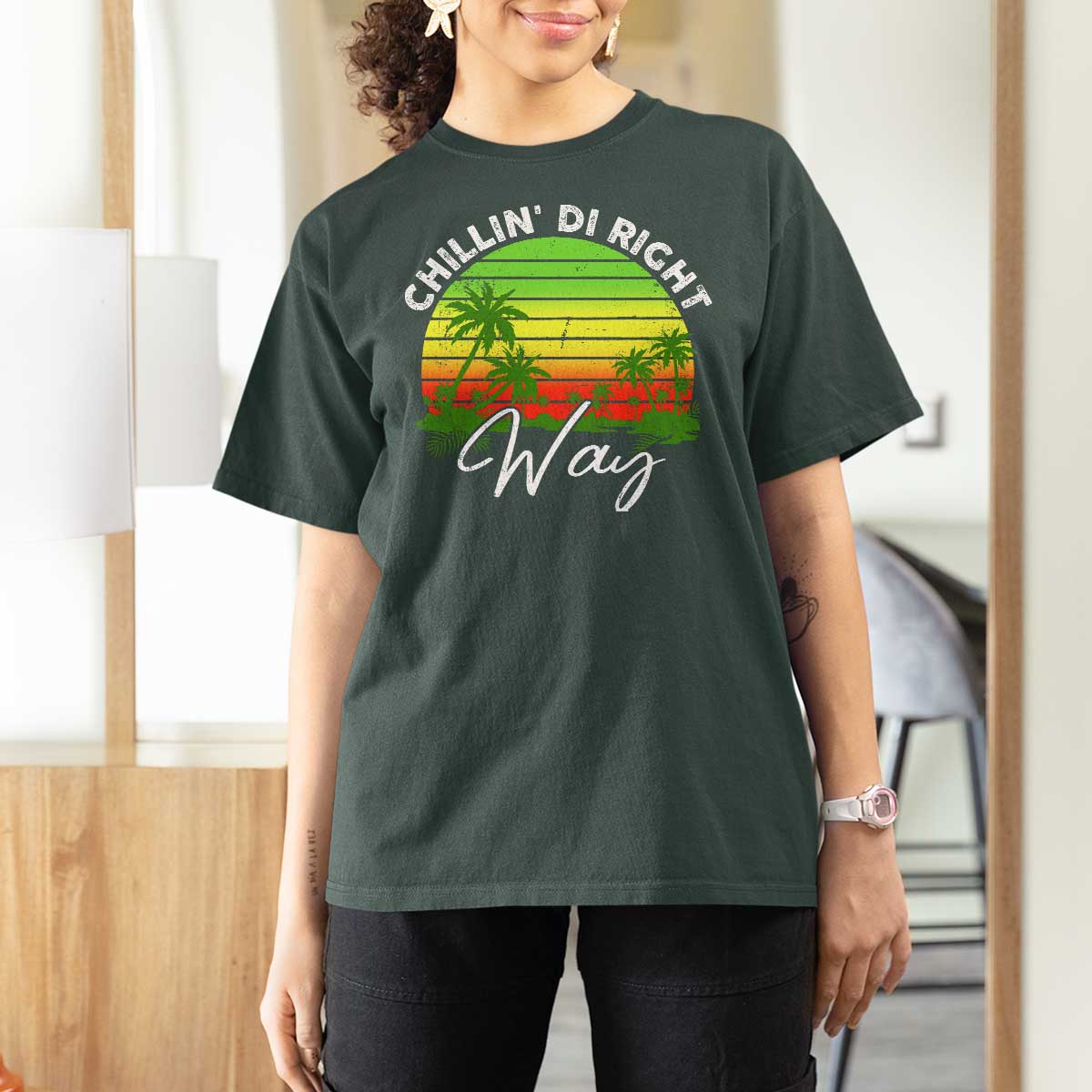 Jamaican Reggae Vibes T Shirt For Women Retro Rasta Sunset Chill Chillin Di Right Way - Wonder Print Shop