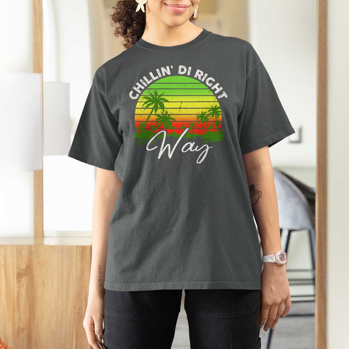 Jamaican Reggae Vibes T Shirt For Women Retro Rasta Sunset Chill Chillin Di Right Way - Wonder Print Shop