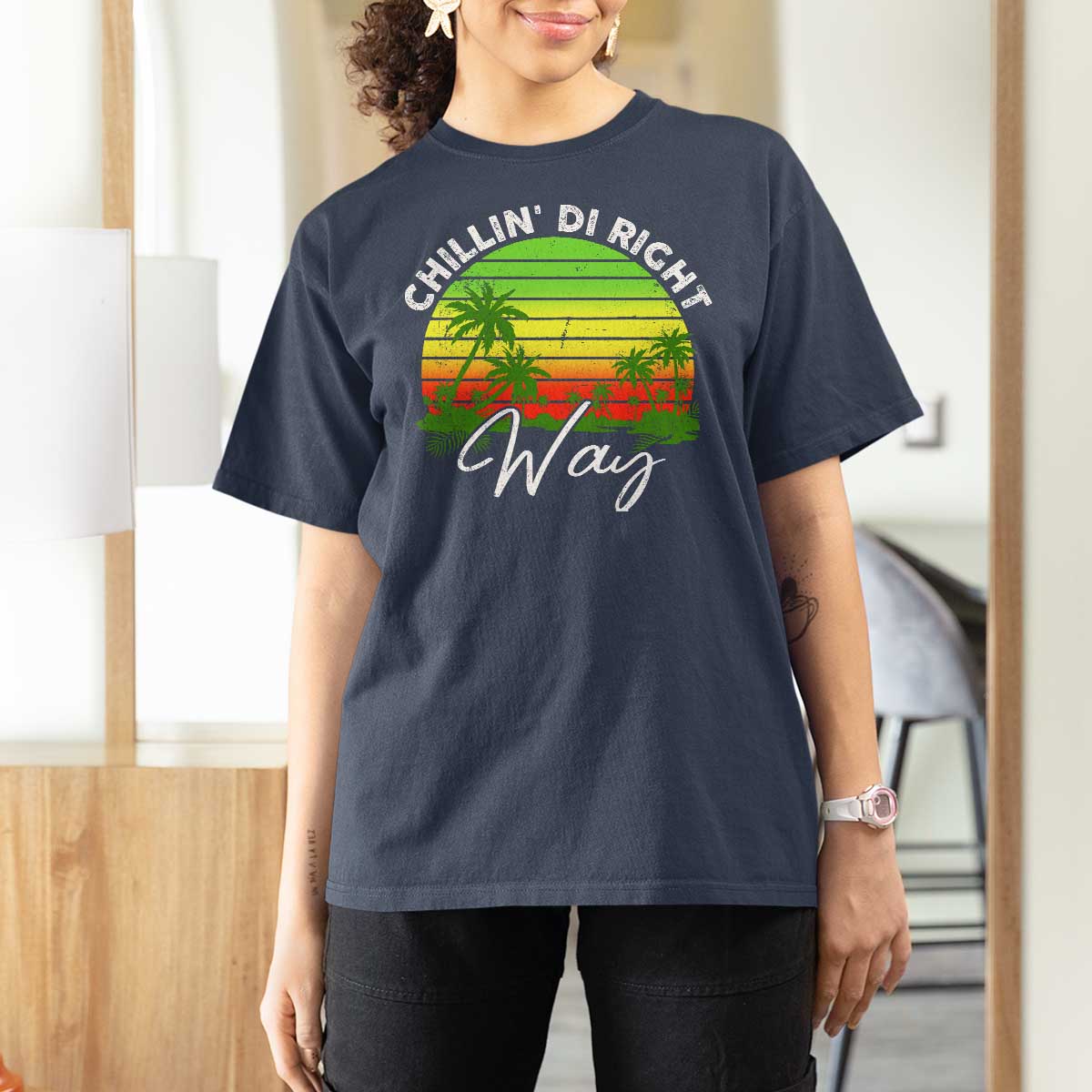 Jamaican Reggae Vibes T Shirt For Women Retro Rasta Sunset Chill Chillin Di Right Way - Wonder Print Shop