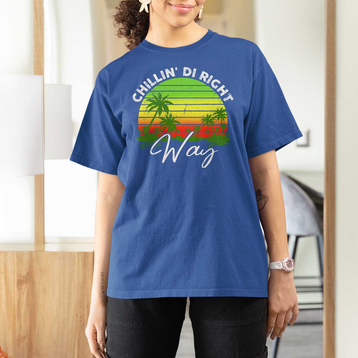 Jamaican Reggae Vibes T Shirt For Women Retro Rasta Sunset Chill Chillin Di Right Way - Wonder Print Shop