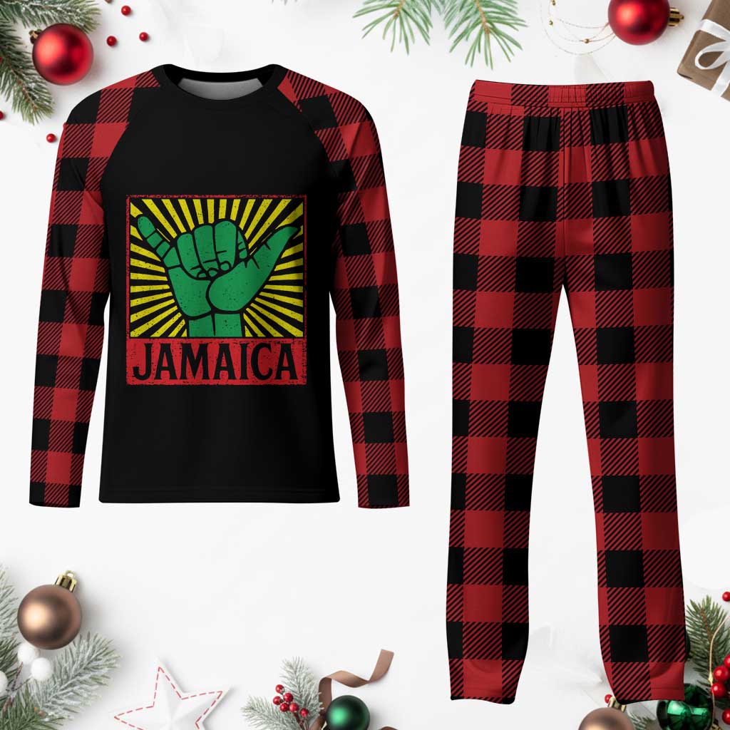 Jamaica Rasta Shaka Sign Plaid Pajama Set Retro Reggae Vibes - Wonder Print Shop