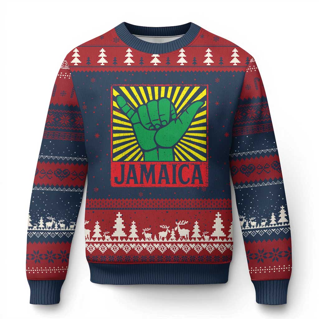 Jamaica Rasta Shaka Sign Ugly Christmas Sweater Retro Reggae Vibes - Wonder Print Shop