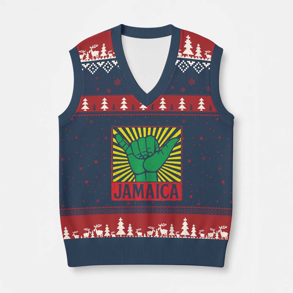 Jamaica Rasta Shaka Sign V-Neck Knit Sweater Vest Retro Reggae Vibes - Wonder Print Shop