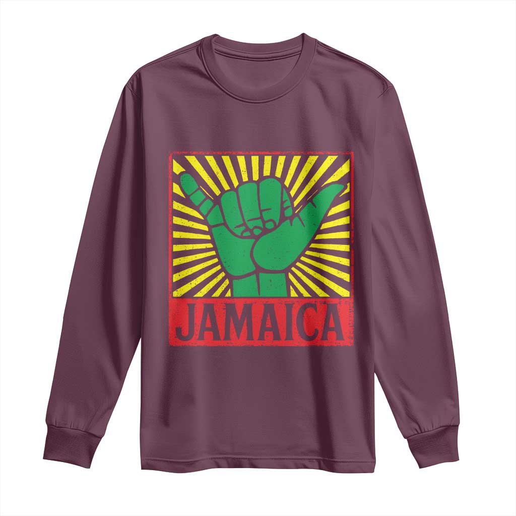 Jamaica Rasta Shaka Sign Long Sleeve Shirt Retro Reggae Vibes - Wonder Print Shop