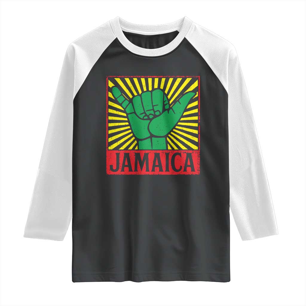 Jamaica Rasta Shaka Sign Raglan Shirt Retro Reggae Vibes - Wonder Print Shop