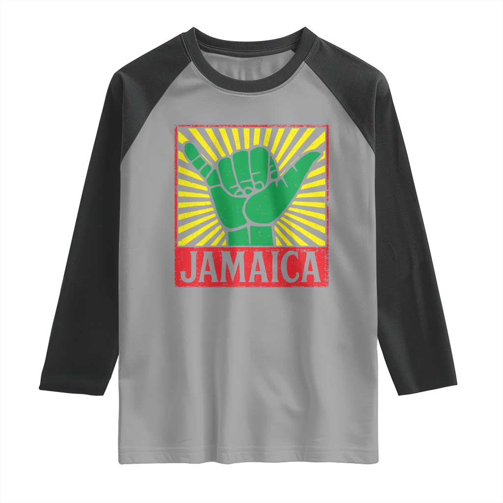 Jamaica Rasta Shaka Sign Raglan Shirt Retro Reggae Vibes - Wonder Print Shop