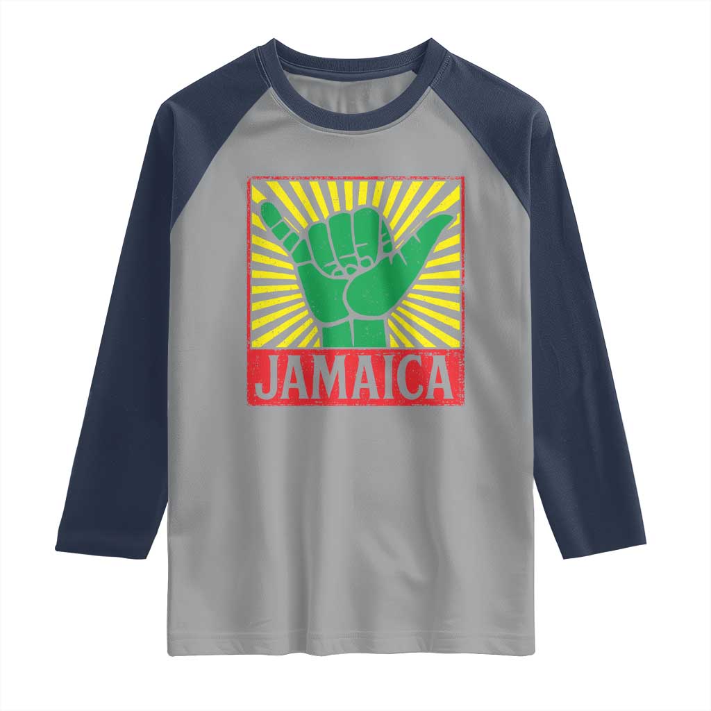 Jamaica Rasta Shaka Sign Raglan Shirt Retro Reggae Vibes - Wonder Print Shop