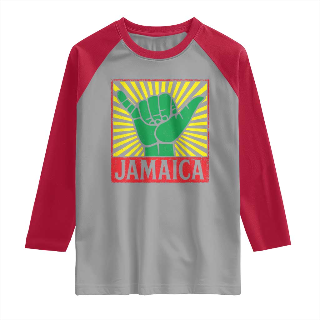 Jamaica Rasta Shaka Sign Raglan Shirt Retro Reggae Vibes - Wonder Print Shop