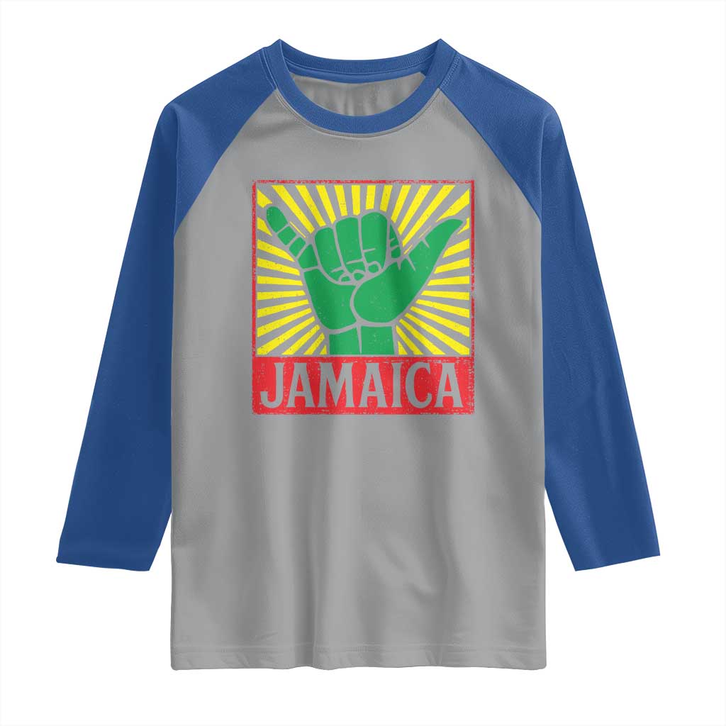 Jamaica Rasta Shaka Sign Raglan Shirt Retro Reggae Vibes - Wonder Print Shop