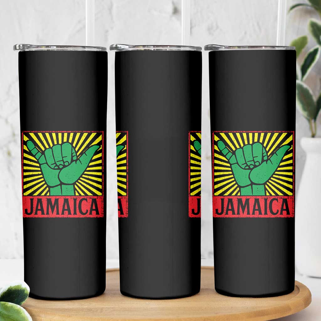 Jamaica Rasta Shaka Sign Skinny Tumbler Retro Reggae Vibes - Wonder Print Shop