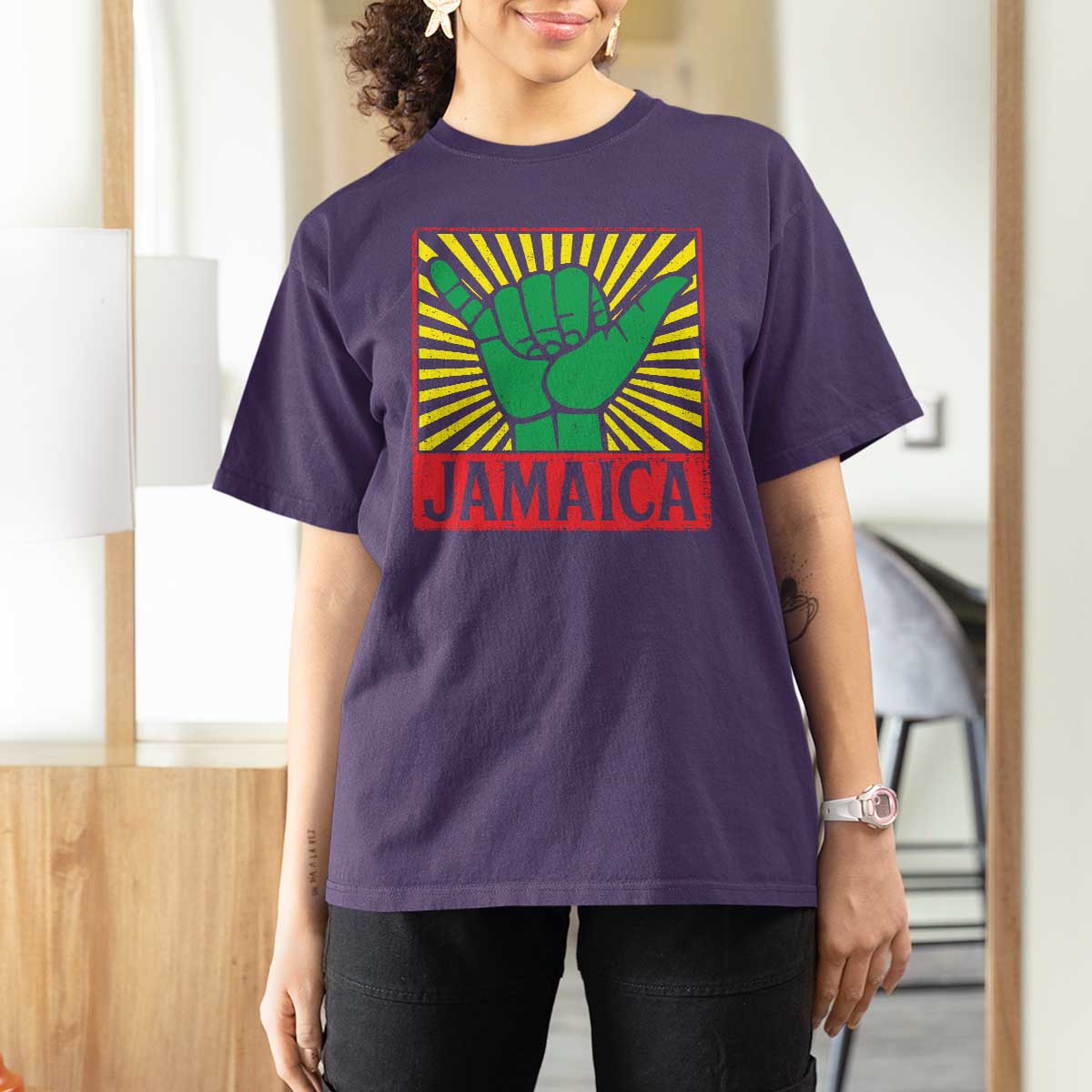 Jamaica Rasta Shaka Sign T Shirt For Women Retro Reggae Vibes - Wonder Print Shop