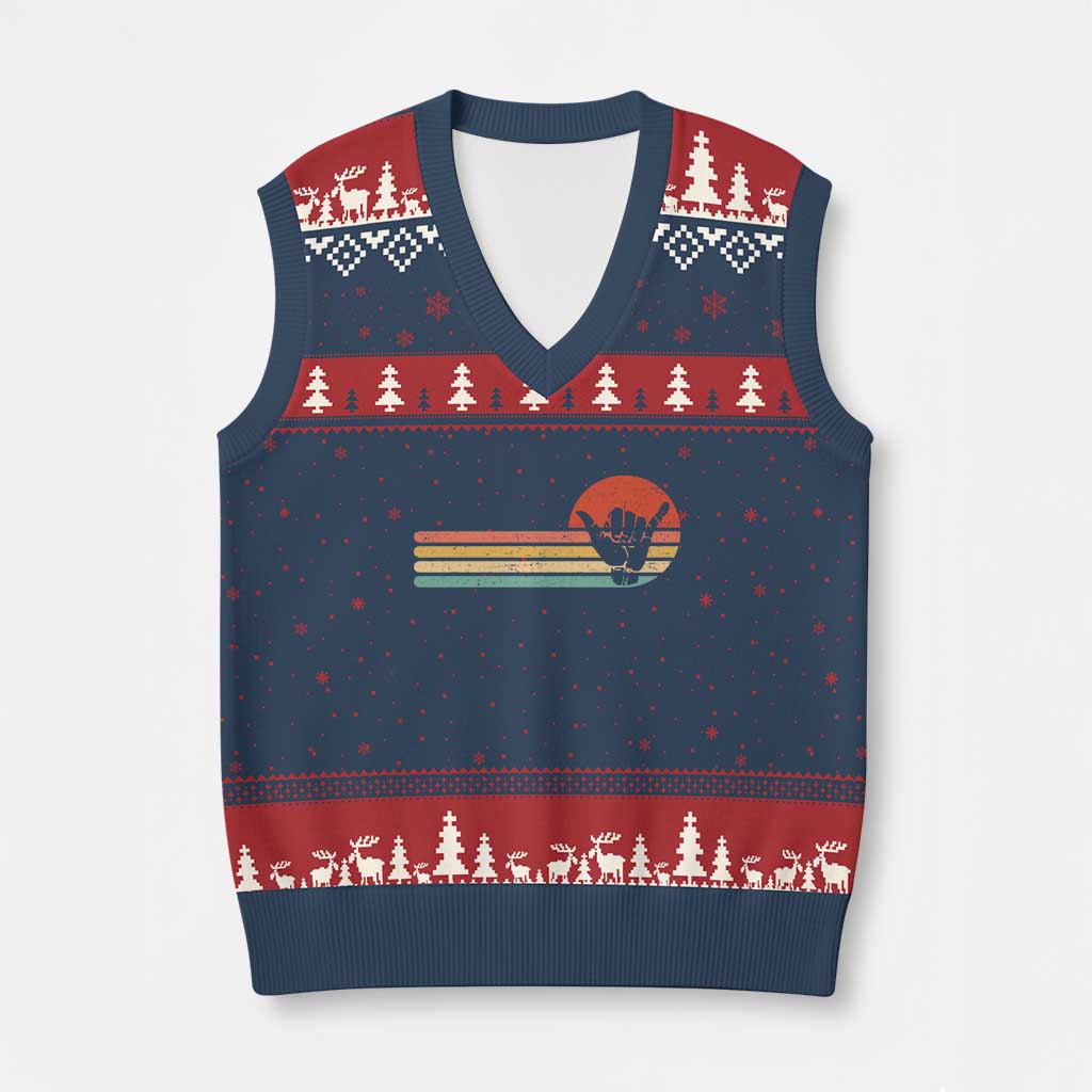 Shaka Hand V-Neck Knit Sweater Vest Retro Vintage Shaka Sign Rasta Hawaii Hawaiian - Wonder Print Shop