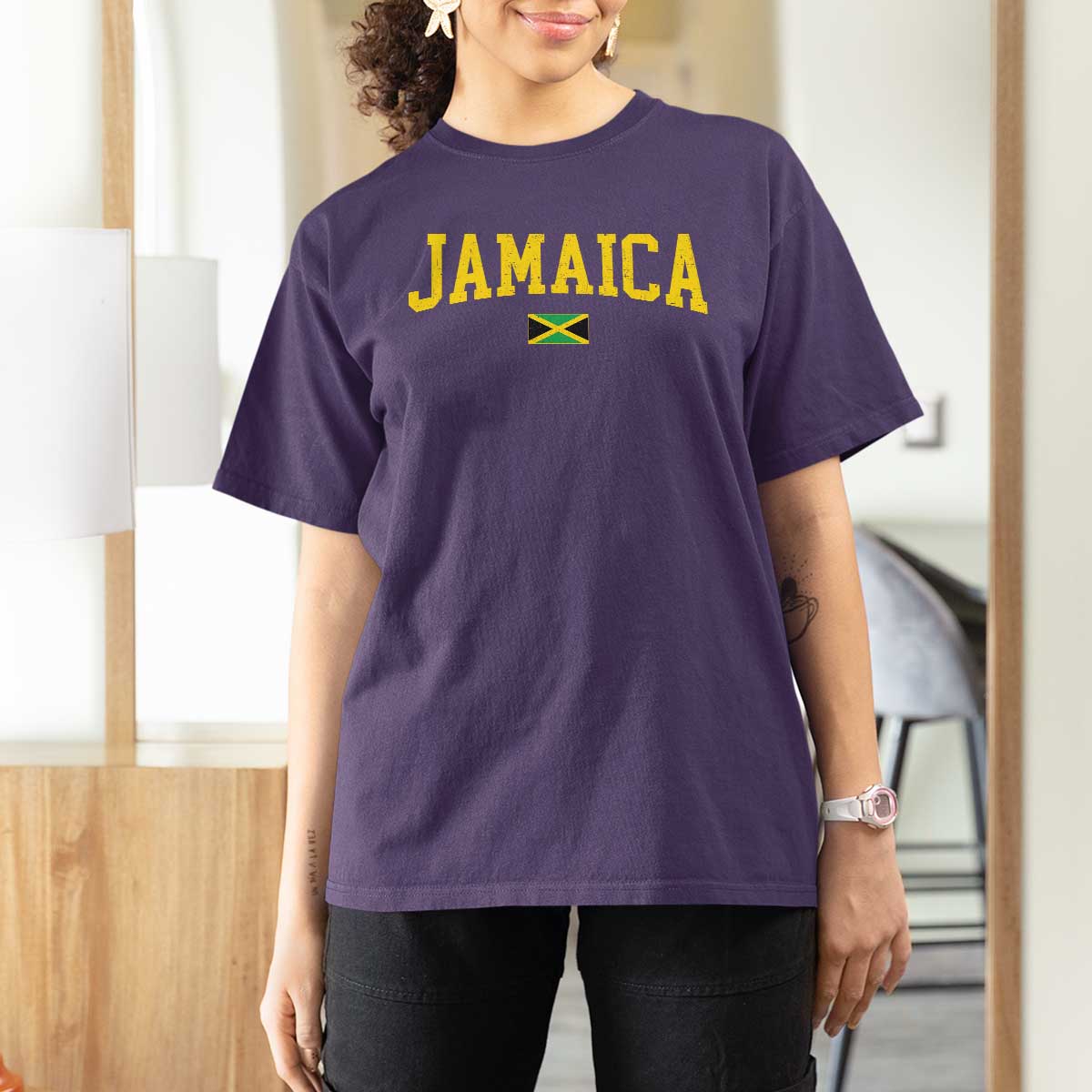 Vintage Jamaica T Shirt For Women Retro Jamaican Flag National Pride Vacation - Wonder Print Shop