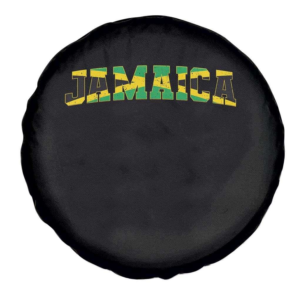 Jamaican Pride Spare Tire Cover Retro Jamaica Flag Distressed Varsity Lettering Style - Wonder Print Shop