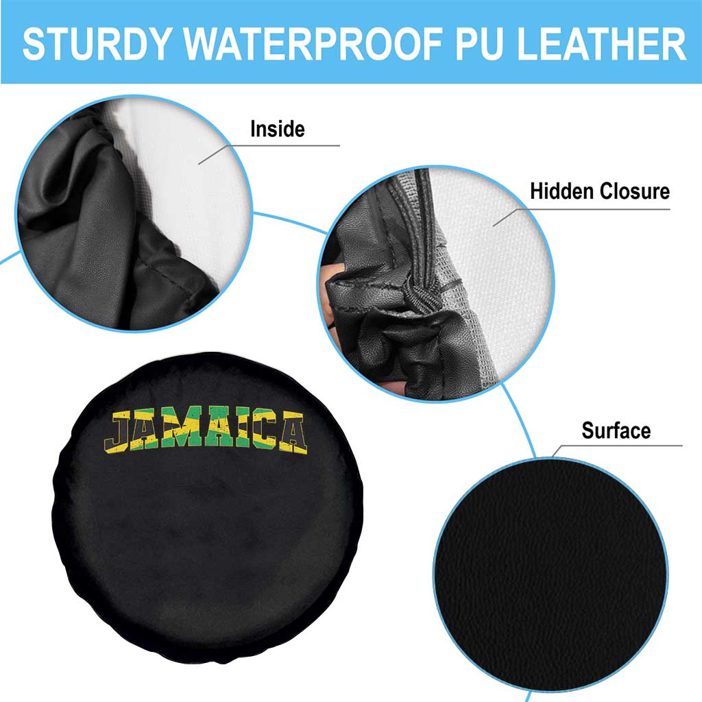 Jamaican Pride Spare Tire Cover Retro Jamaica Flag Distressed Varsity Lettering Style - Wonder Print Shop