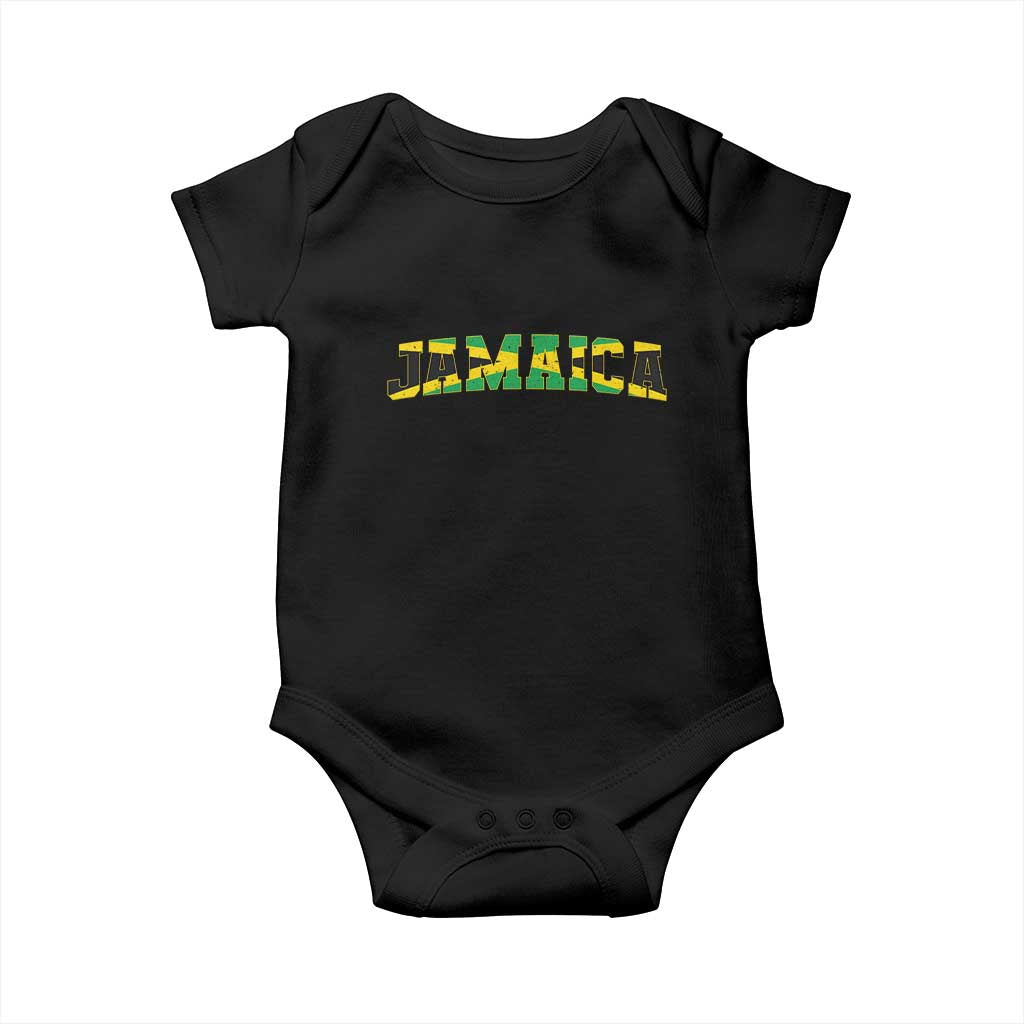 Jamaican Pride Baby Onesie Retro Jamaica Flag Distressed Varsity Lettering Style - Wonder Print Shop