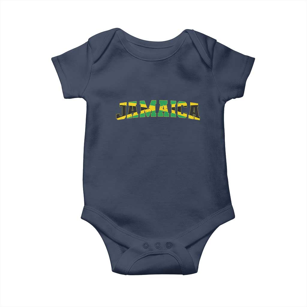 Jamaican Pride Baby Onesie Retro Jamaica Flag Distressed Varsity Lettering Style - Wonder Print Shop