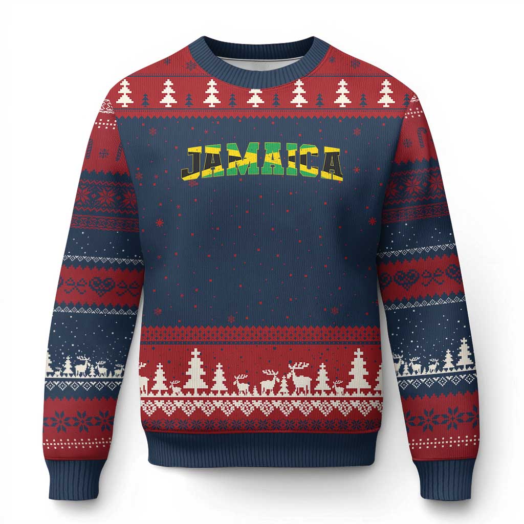 Jamaican Pride Ugly Christmas Sweater Retro Jamaica Flag Distressed Varsity Lettering Style - Wonder Print Shop
