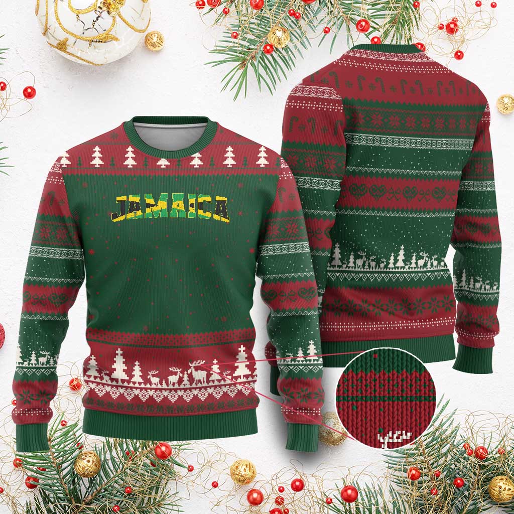Jamaican Pride Ugly Christmas Sweater Retro Jamaica Flag Distressed Varsity Lettering Style - Wonder Print Shop