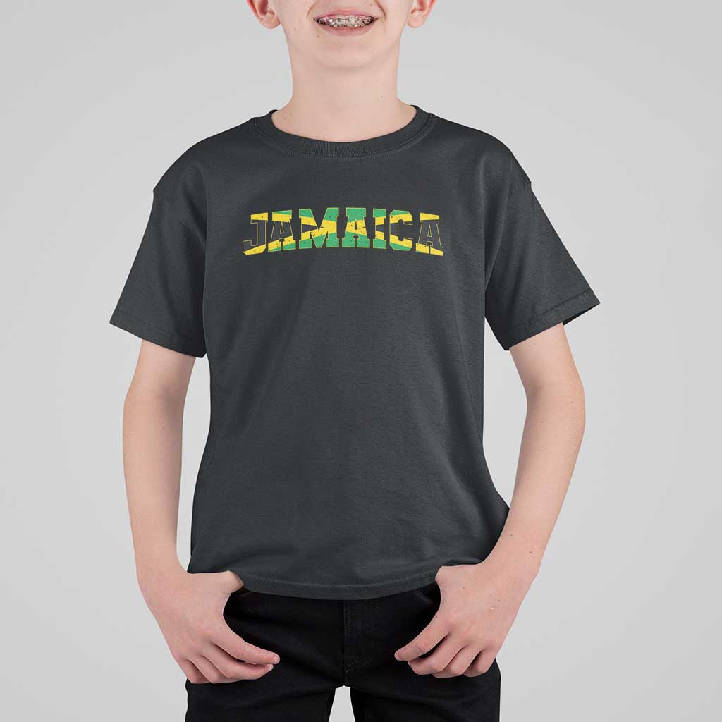 Jamaican Pride T Shirt For Kid Retro Jamaica Flag Distressed Varsity Lettering Style - Wonder Print Shop