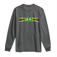 Jamaican Pride Long Sleeve Shirt Retro Jamaica Flag Distressed Varsity Lettering Style - Wonder Print Shop