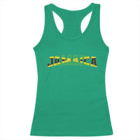 Jamaican Pride Racerback Tank Top Retro Jamaica Flag Distressed Varsity Lettering Style - Wonder Print Shop