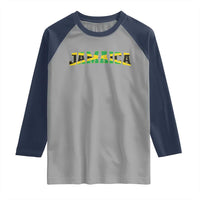 Jamaican Pride Raglan Shirt Retro Jamaica Flag Distressed Varsity Lettering Style - Wonder Print Shop