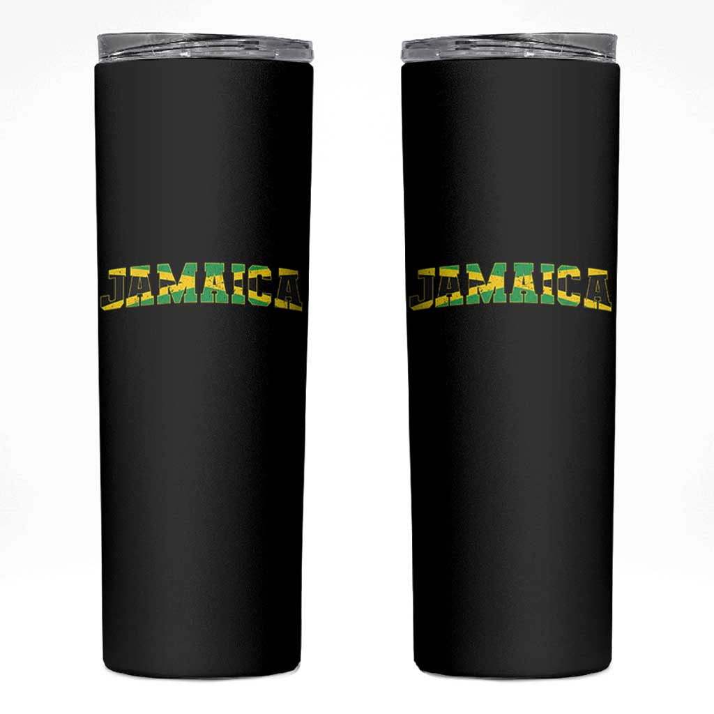 Jamaican Pride Skinny Tumbler Retro Jamaica Flag Distressed Varsity Lettering Style - Wonder Print Shop