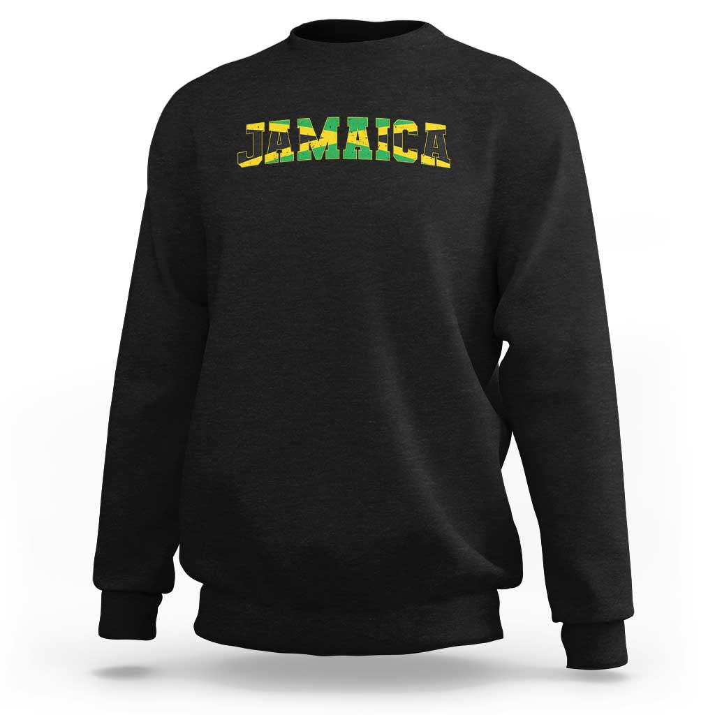 Jamaican Pride Sweatshirt Retro Jamaica Flag Distressed Varsity Lettering Style - Wonder Print Shop