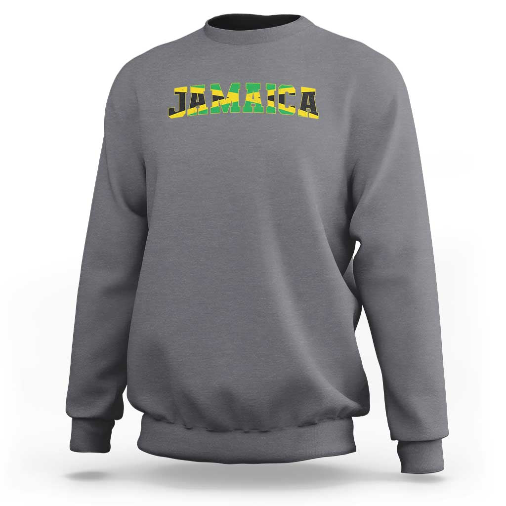 Jamaican Pride Sweatshirt Retro Jamaica Flag Distressed Varsity Lettering Style - Wonder Print Shop