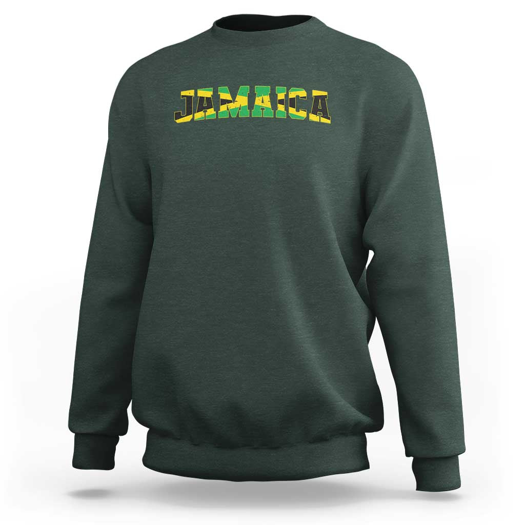 Jamaican Pride Sweatshirt Retro Jamaica Flag Distressed Varsity Lettering Style - Wonder Print Shop