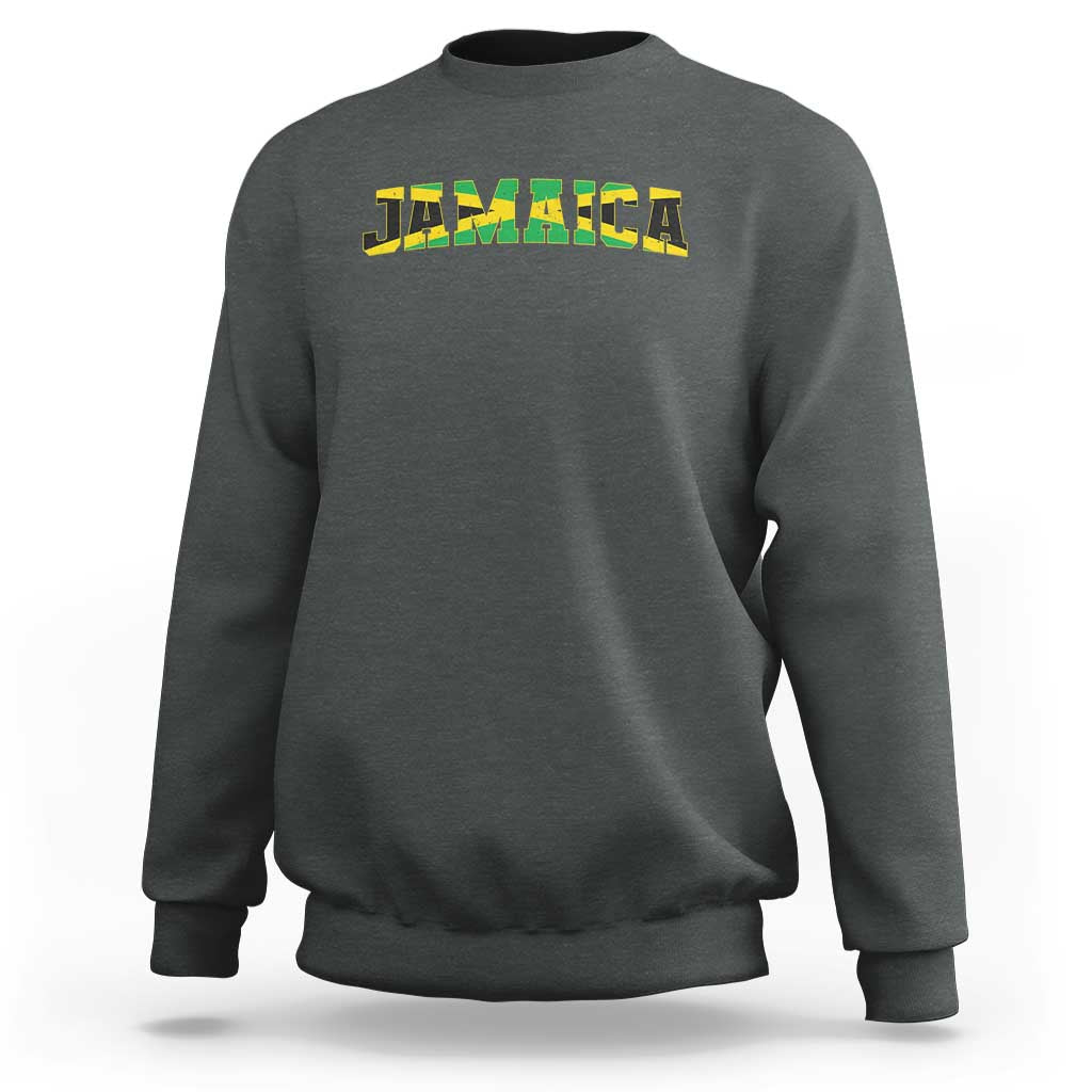 Jamaican Pride Sweatshirt Retro Jamaica Flag Distressed Varsity Lettering Style - Wonder Print Shop