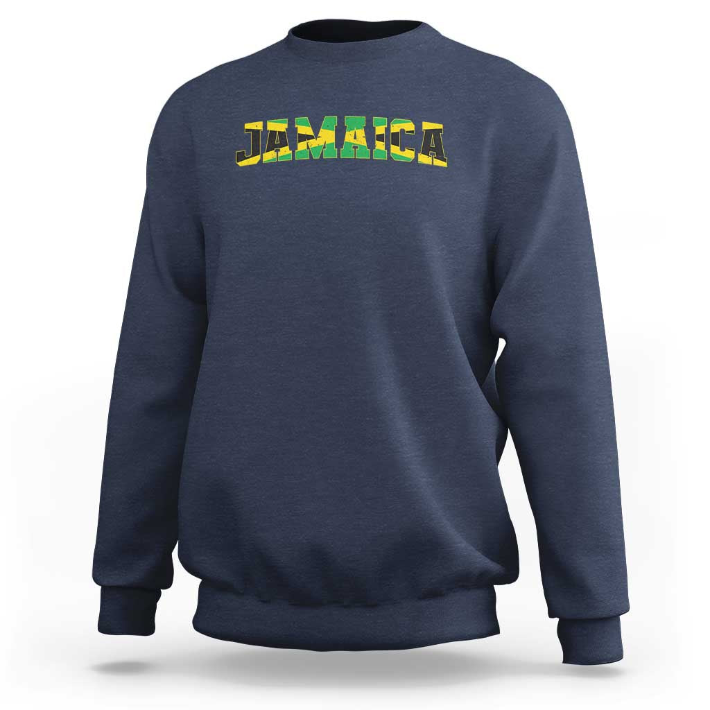 Jamaican Pride Sweatshirt Retro Jamaica Flag Distressed Varsity Lettering Style - Wonder Print Shop
